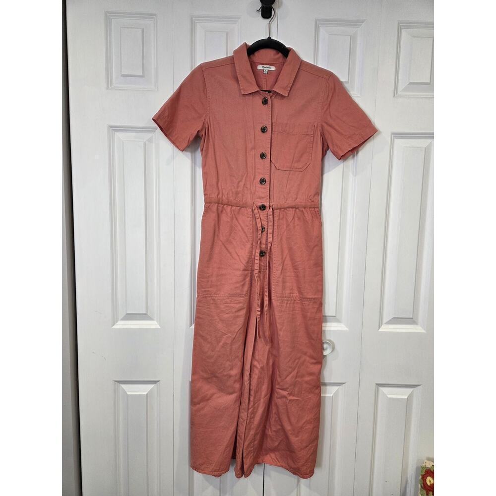 Madewell Wide Leg Crop Button-Front Utility Coveralls Jumpsuit Size 0 Coral